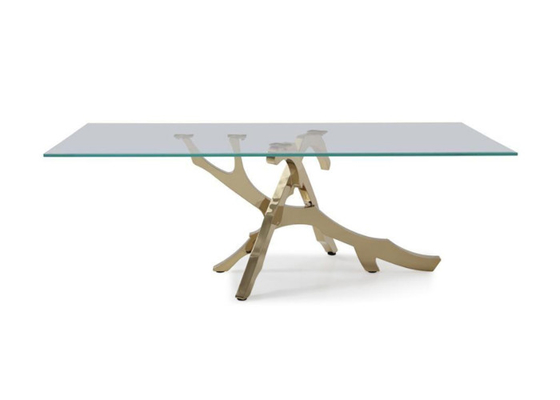 चीन विशेष डिजाइन स्टेनलेस स्टील ग्लास टेबल, स्टेनलेस स्टील डाइनिंग टेबल CE अनुमोदित आपूर्तिकर्ता